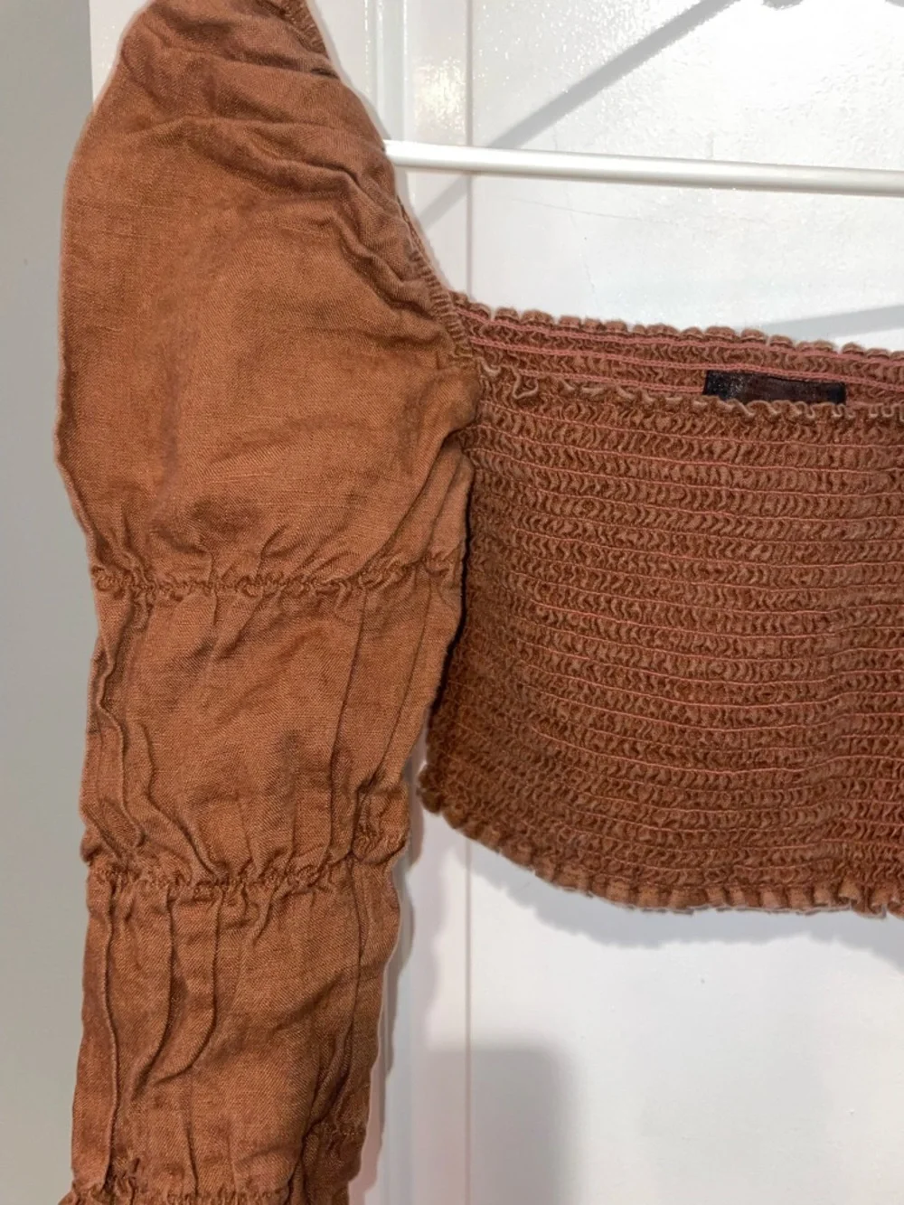 New! Reformation Maple Chocolate Brown Ruched Bodice Linen Cropped Top 🤎 Medium